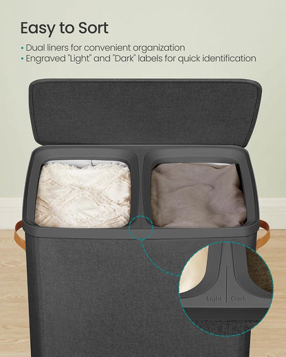 SONGMICS Laundry Basket, 100L Laundry Hamper with Lid, 1 Removable Bag