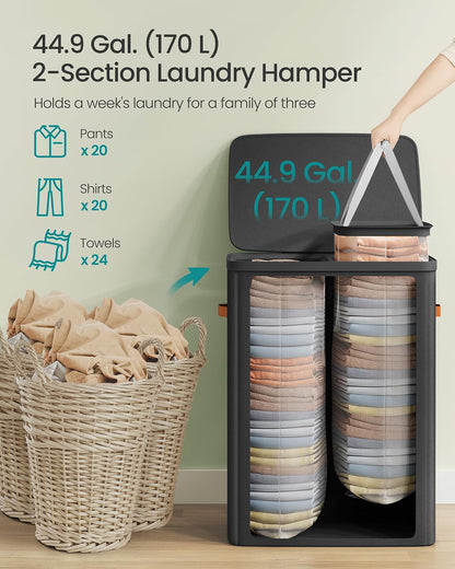SONGMICS Laundry Basket, 100L Laundry Hamper with Lid, 1 Removable Bag