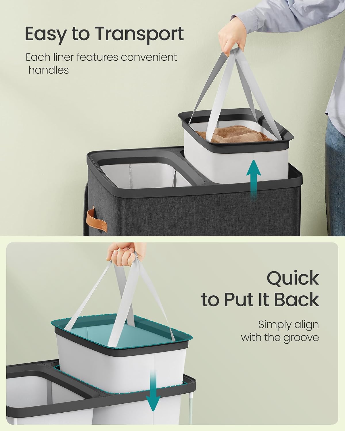 SONGMICS Laundry Basket, 100L Laundry Hamper with Lid, 1 Removable Bag