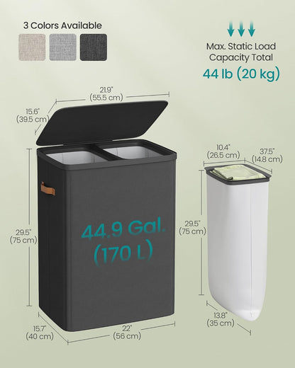 SONGMICS Laundry Basket, 100L Laundry Hamper with Lid, 1 Removable Bag