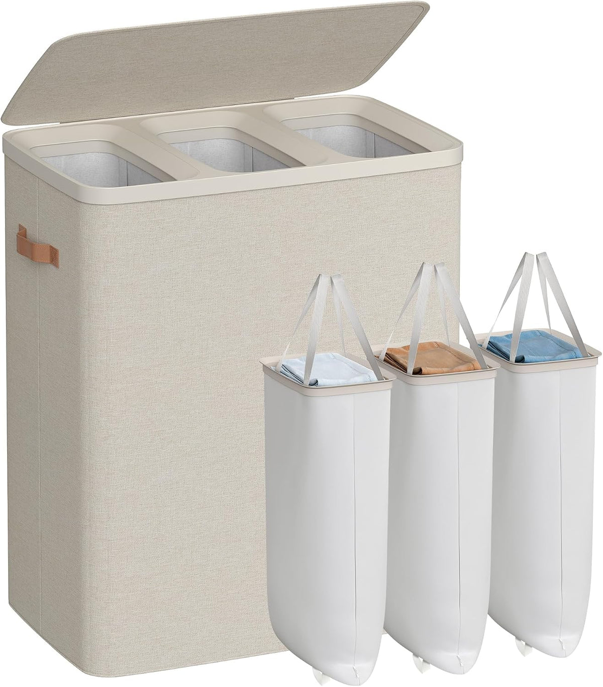 SONGMICS Laundry Basket, 100L Laundry Hamper with Lid, 1 Removable Bag