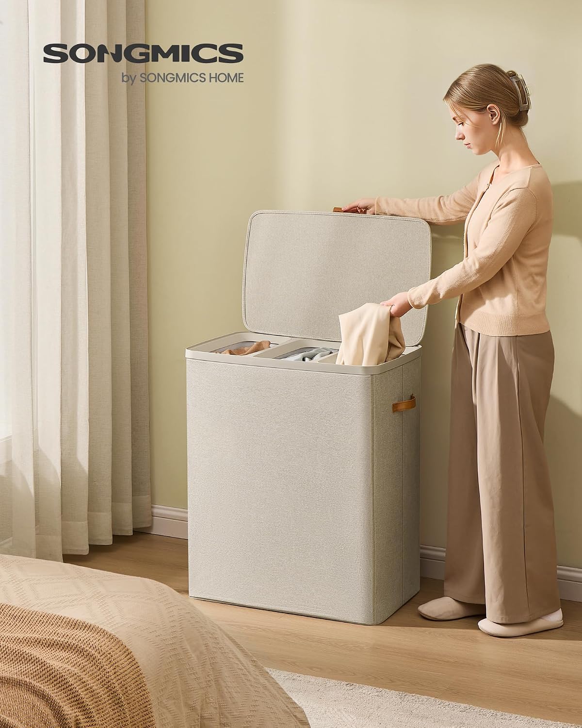 SONGMICS Laundry Basket, 100L Laundry Hamper with Lid, 1 Removable Bag