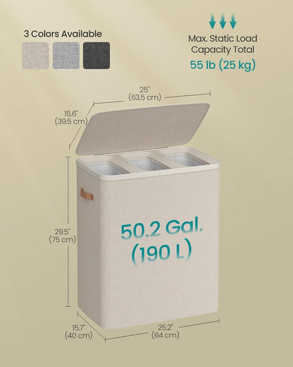 SONGMICS Laundry Basket, 100L Laundry Hamper with Lid, 1 Removable Bag