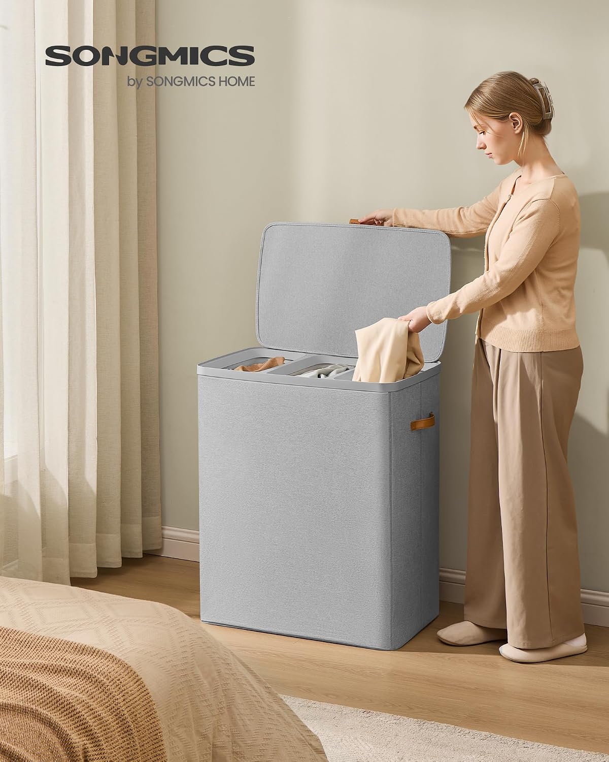 SONGMICS Laundry Basket, 100L Laundry Hamper with Lid, 1 Removable Bag