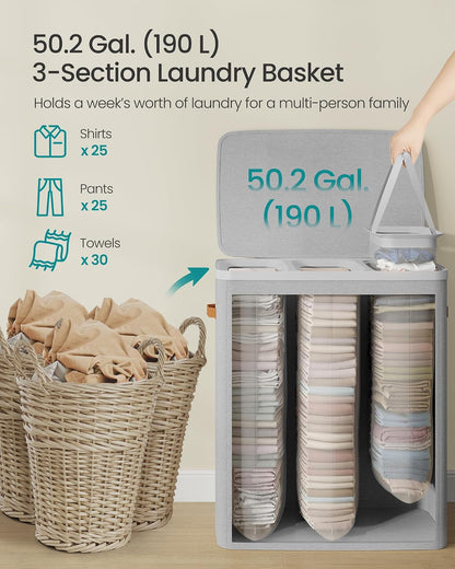 SONGMICS Laundry Basket, 100L Laundry Hamper with Lid, 1 Removable Bag