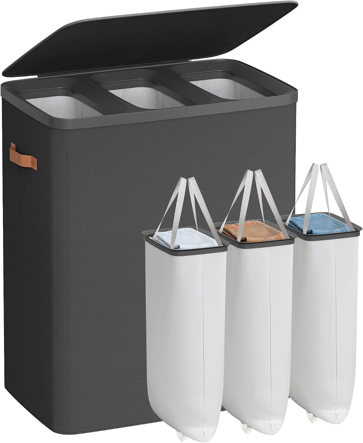 SONGMICS Laundry Basket, 100L Laundry Hamper with Lid, 1 Removable Bag