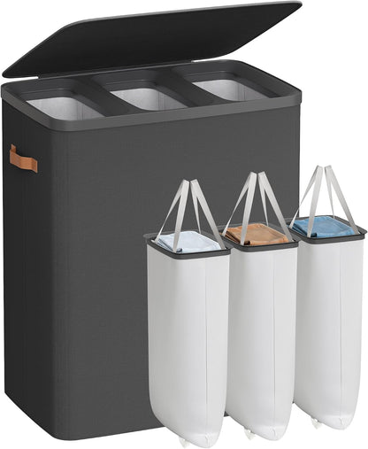 SONGMICS Laundry Basket, 100L Laundry Hamper with Lid, 1 Removable Bag