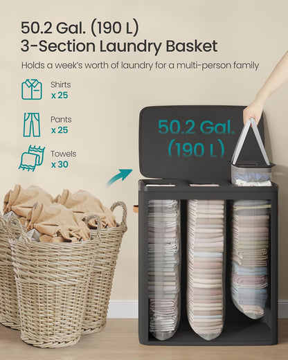 SONGMICS Laundry Basket, 100L Laundry Hamper with Lid, 1 Removable Bag