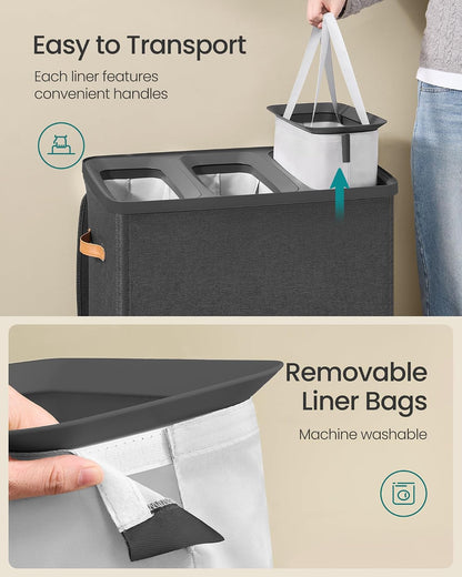 SONGMICS Laundry Basket, 100L Laundry Hamper with Lid, 1 Removable Bag