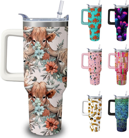40oz Book Tumbler with Handle and Straw, Book lovers Gifts for Women, Bookish Stainless Steel Travel Mug Water Bottle for Readers, Librarians, Bookaholics, Bookworms, Vacuum Insulated Cup with Lid