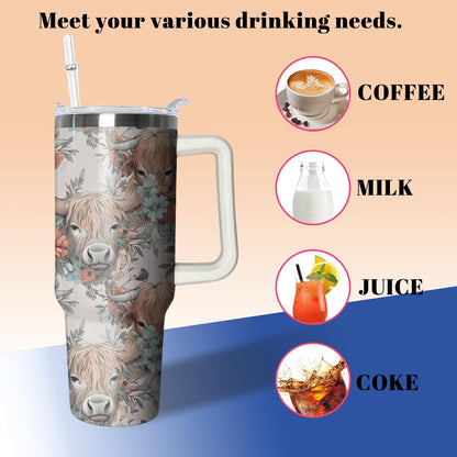 40oz Book Tumbler with Handle and Straw, Book lovers Gifts for Women, Bookish Stainless Steel Travel Mug Water Bottle for Readers, Librarians, Bookaholics, Bookworms, Vacuum Insulated Cup with Lid