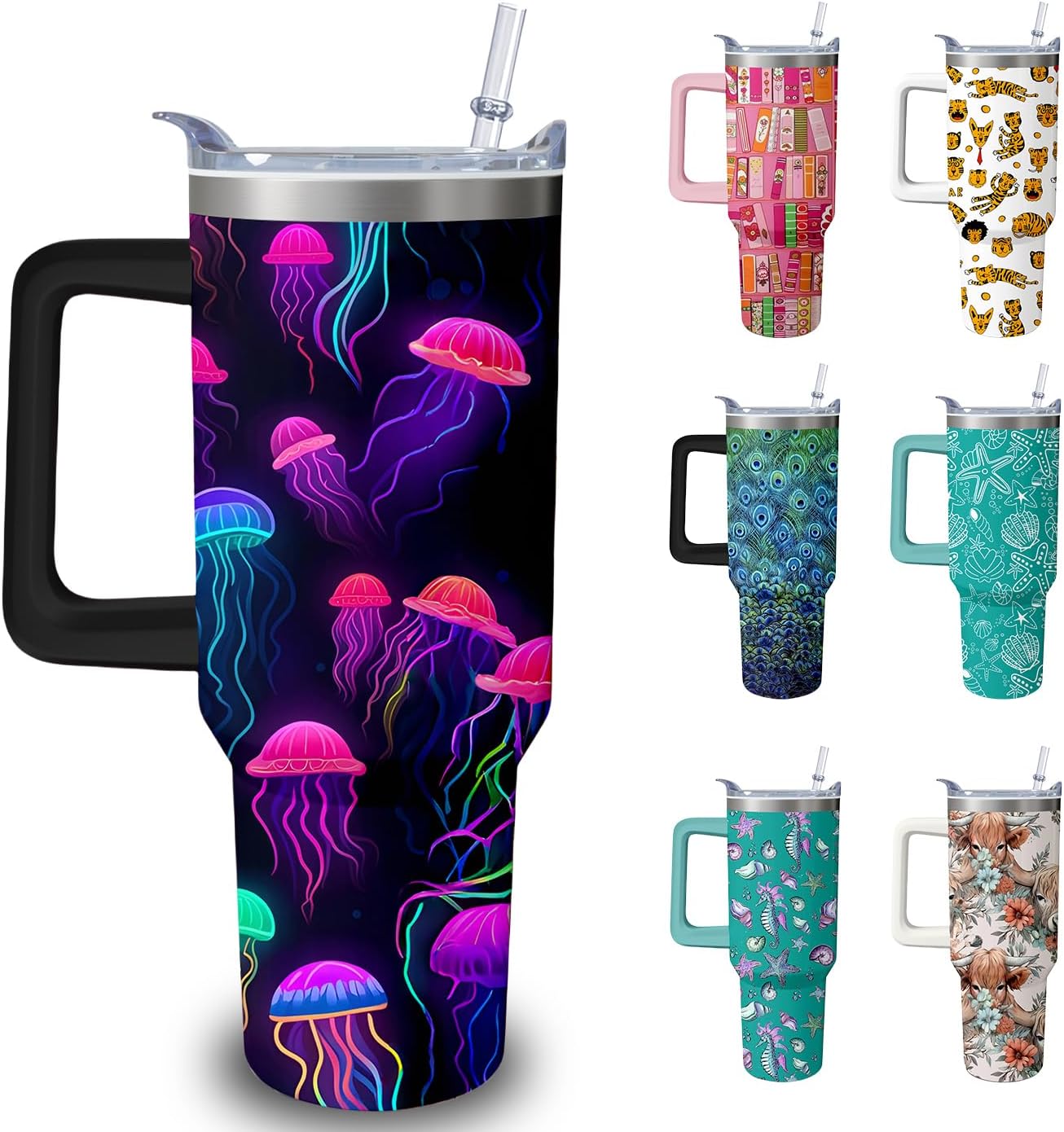 40oz Book Tumbler with Handle and Straw, Book lovers Gifts for Women, Bookish Stainless Steel Travel Mug Water Bottle for Readers, Librarians, Bookaholics, Bookworms, Vacuum Insulated Cup with Lid