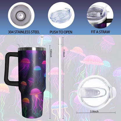 40oz Book Tumbler with Handle and Straw, Book lovers Gifts for Women, Bookish Stainless Steel Travel Mug Water Bottle for Readers, Librarians, Bookaholics, Bookworms, Vacuum Insulated Cup with Lid