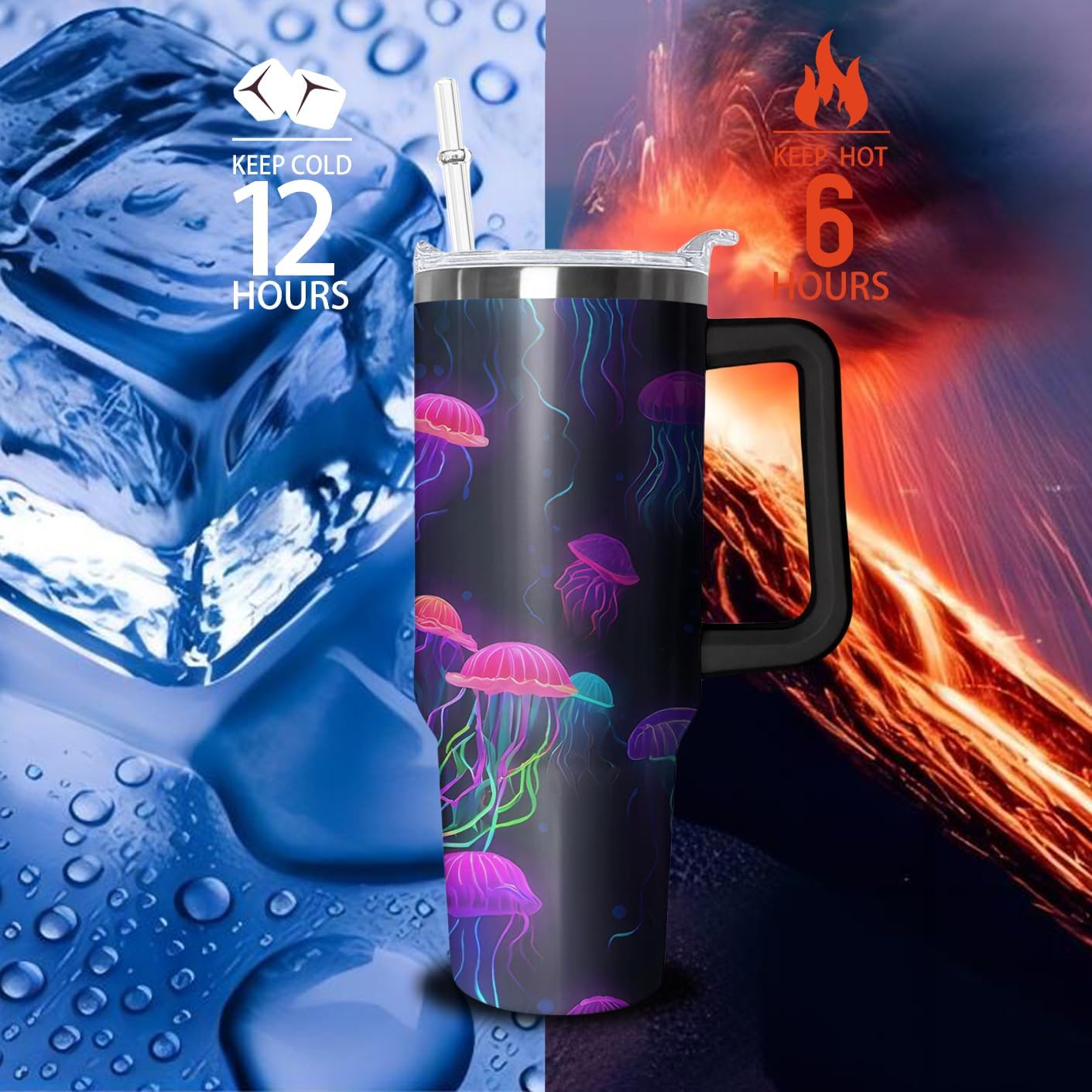 40oz Book Tumbler with Handle and Straw, Book lovers Gifts for Women, Bookish Stainless Steel Travel Mug Water Bottle for Readers, Librarians, Bookaholics, Bookworms, Vacuum Insulated Cup with Lid