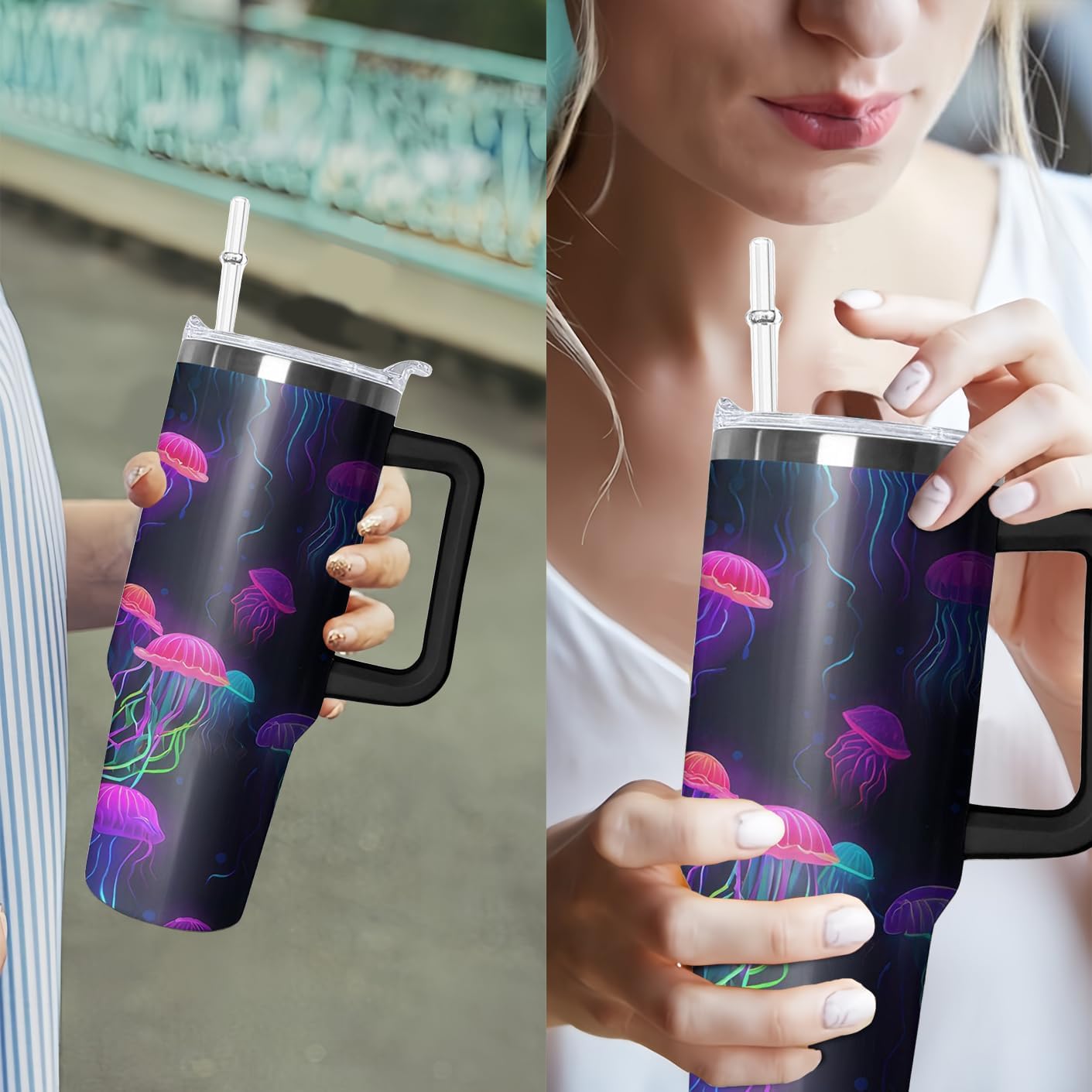 40oz Book Tumbler with Handle and Straw, Book lovers Gifts for Women, Bookish Stainless Steel Travel Mug Water Bottle for Readers, Librarians, Bookaholics, Bookworms, Vacuum Insulated Cup with Lid