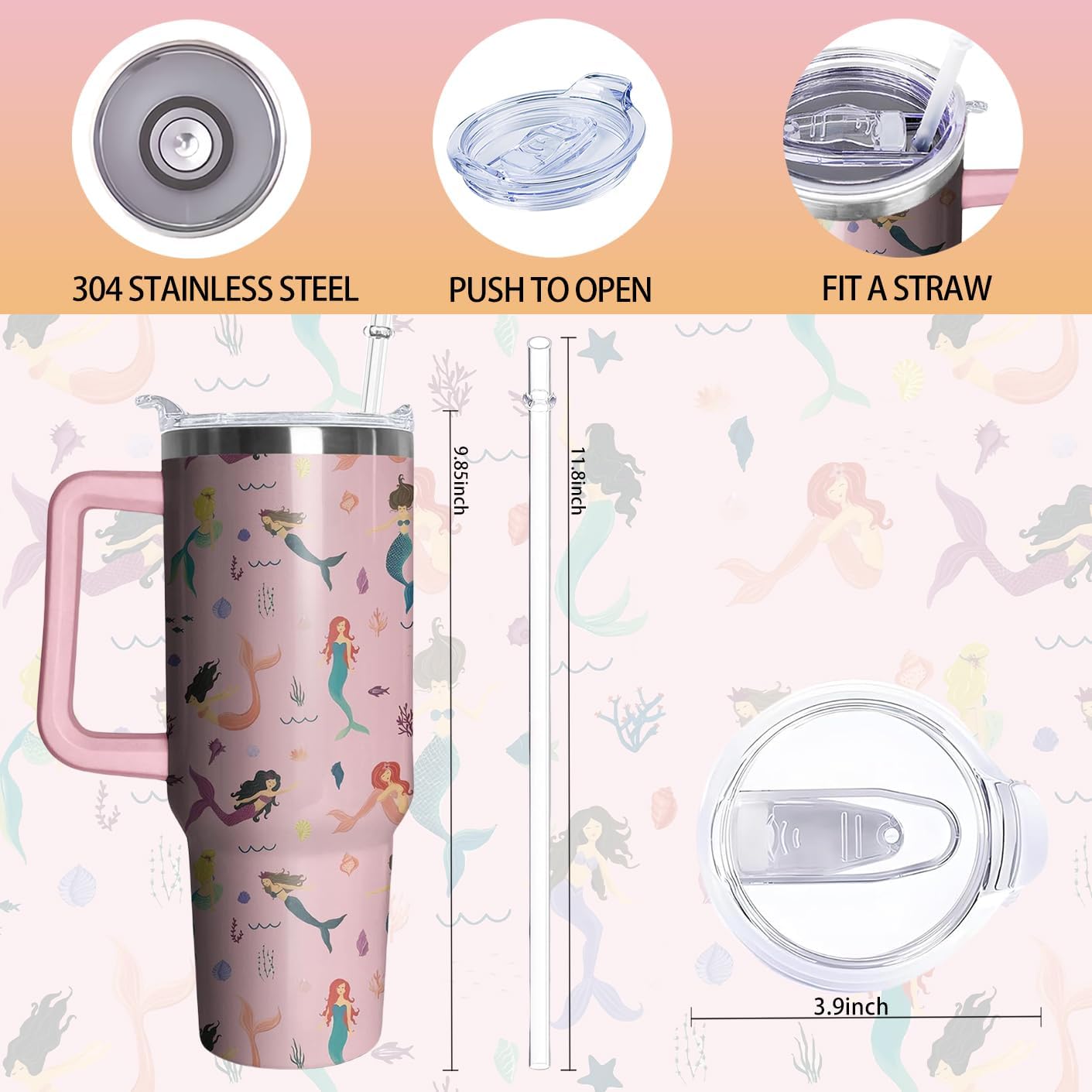 40oz Book Tumbler with Handle and Straw, Book lovers Gifts for Women, Bookish Stainless Steel Travel Mug Water Bottle for Readers, Librarians, Bookaholics, Bookworms, Vacuum Insulated Cup with Lid