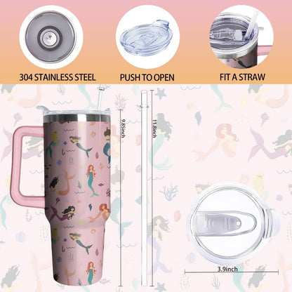 40oz Book Tumbler with Handle and Straw, Book lovers Gifts for Women, Bookish Stainless Steel Travel Mug Water Bottle for Readers, Librarians, Bookaholics, Bookworms, Vacuum Insulated Cup with Lid