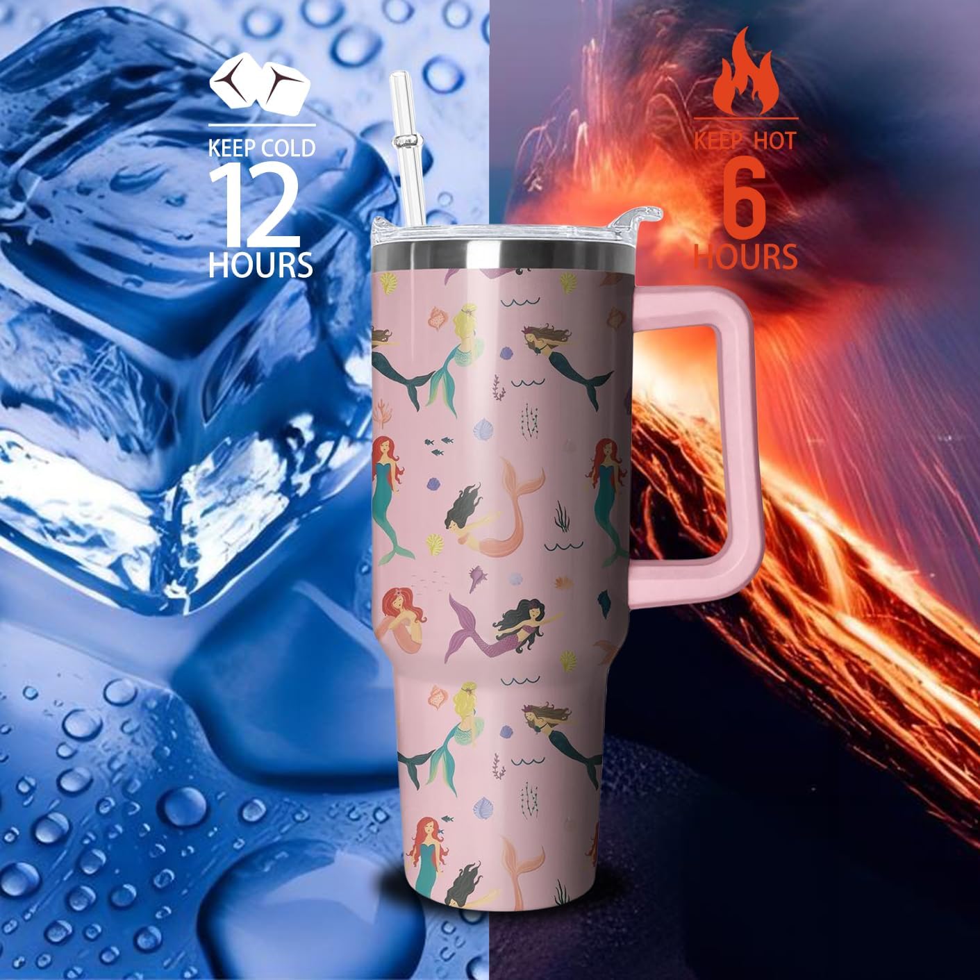 40oz Book Tumbler with Handle and Straw, Book lovers Gifts for Women, Bookish Stainless Steel Travel Mug Water Bottle for Readers, Librarians, Bookaholics, Bookworms, Vacuum Insulated Cup with Lid