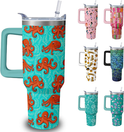 40oz Book Tumbler with Handle and Straw, Book lovers Gifts for Women, Bookish Stainless Steel Travel Mug Water Bottle for Readers, Librarians, Bookaholics, Bookworms, Vacuum Insulated Cup with Lid