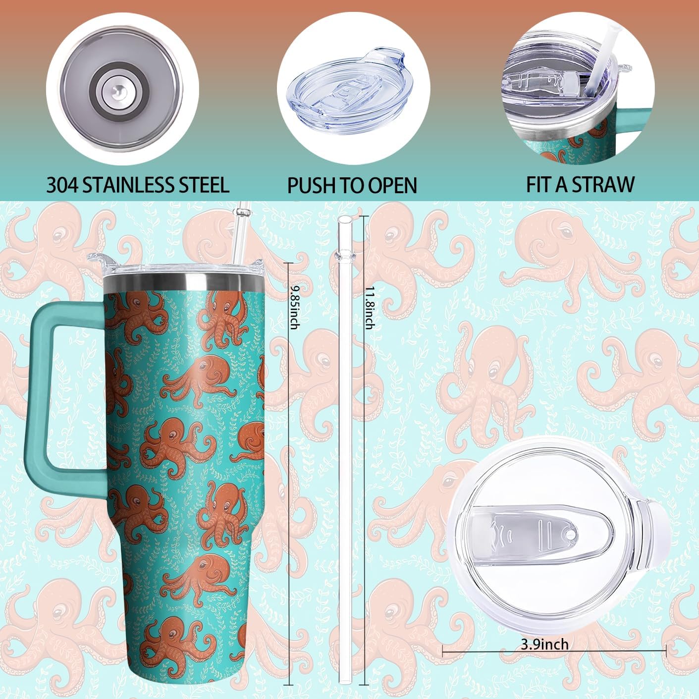 40oz Book Tumbler with Handle and Straw, Book lovers Gifts for Women, Bookish Stainless Steel Travel Mug Water Bottle for Readers, Librarians, Bookaholics, Bookworms, Vacuum Insulated Cup with Lid