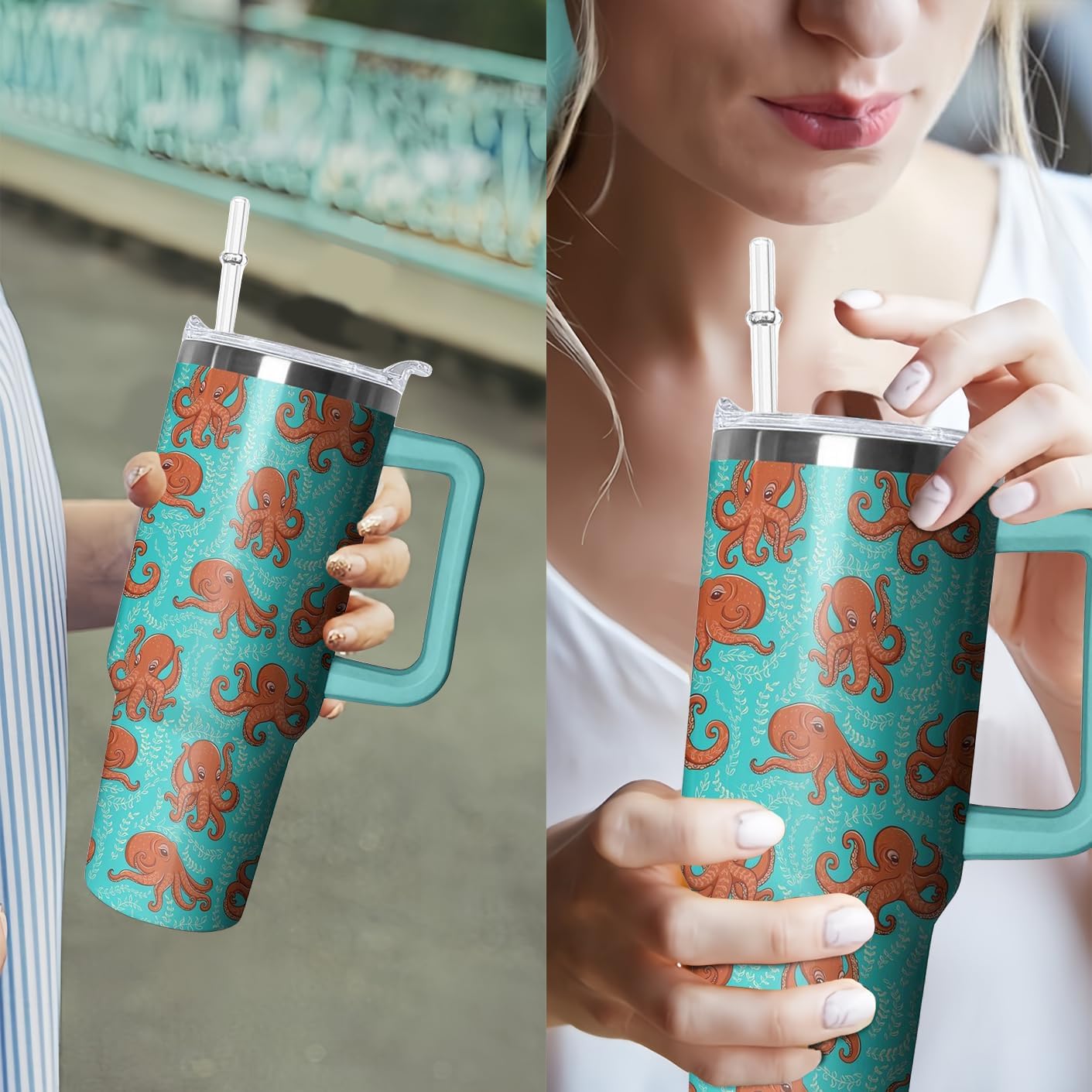40oz Book Tumbler with Handle and Straw, Book lovers Gifts for Women, Bookish Stainless Steel Travel Mug Water Bottle for Readers, Librarians, Bookaholics, Bookworms, Vacuum Insulated Cup with Lid