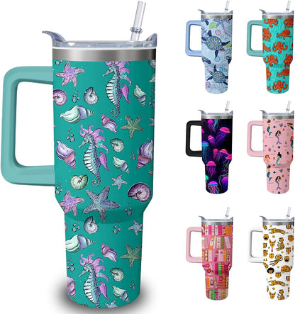 40oz Book Tumbler with Handle and Straw, Book lovers Gifts for Women, Bookish Stainless Steel Travel Mug Water Bottle for Readers, Librarians, Bookaholics, Bookworms, Vacuum Insulated Cup with Lid