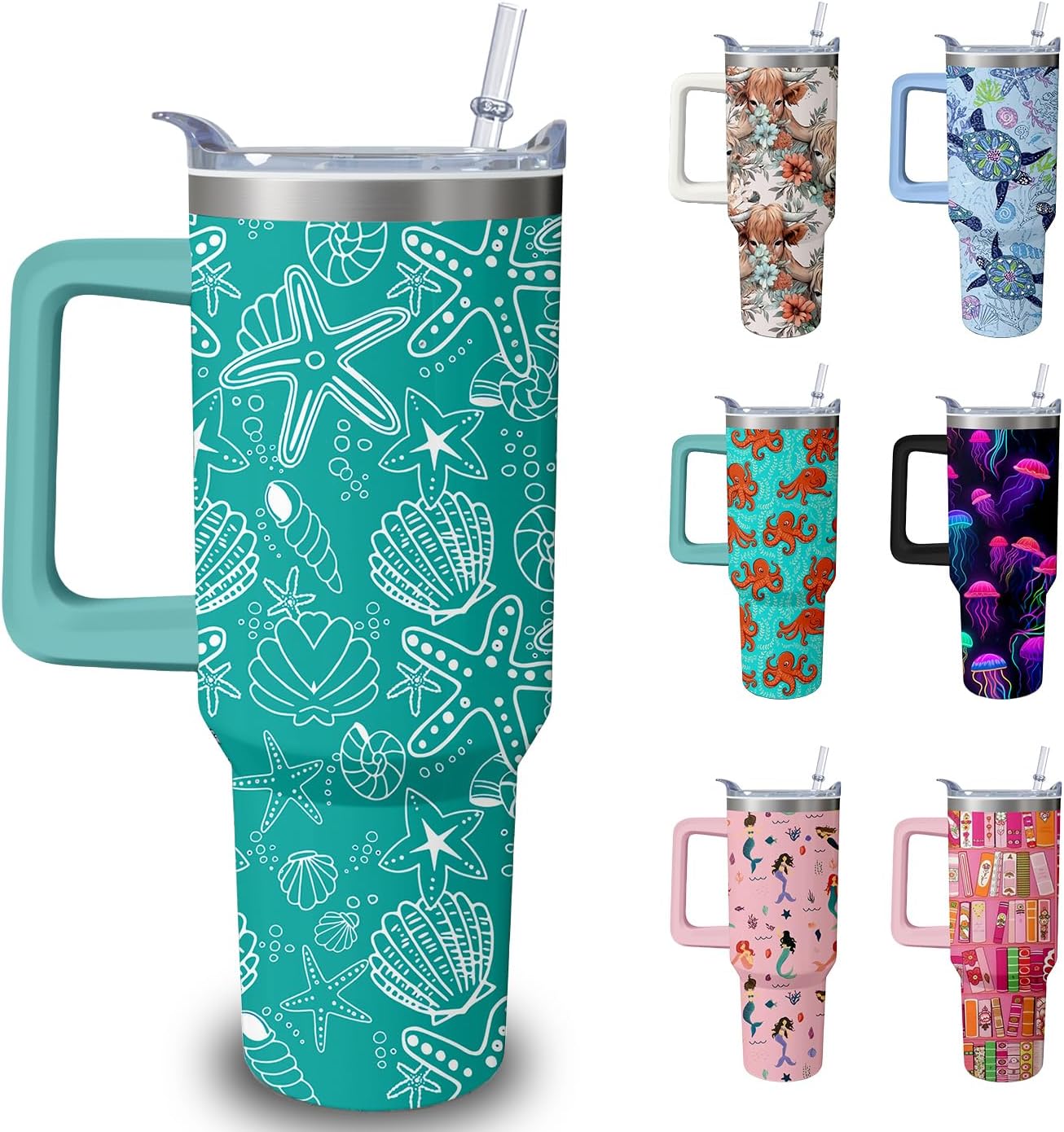 40oz Book Tumbler with Handle and Straw, Book lovers Gifts for Women, Bookish Stainless Steel Travel Mug Water Bottle for Readers, Librarians, Bookaholics, Bookworms, Vacuum Insulated Cup with Lid