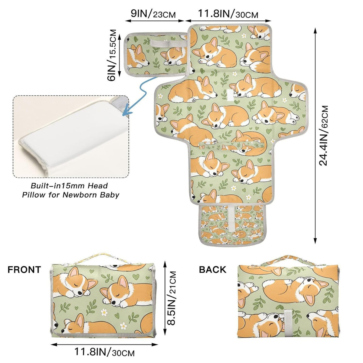 Stumpy Dogs Print Portable Diaper Changing Pad for Camping