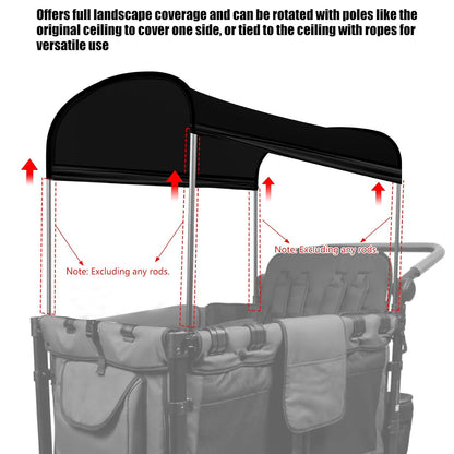 Stretchy Panoramic Canopy Compatible with Wonderfold Stroller Wagons W2/W4 All Model,UPF50+ Fabric Sun Shade and Protection for Riders(Black)