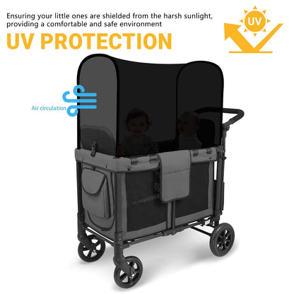 Stretchy Panoramic Canopy Compatible with Wonderfold Stroller Wagons W2/W4 All Model,UPF50+ Fabric Sun Shade and Protection for Riders(Black)