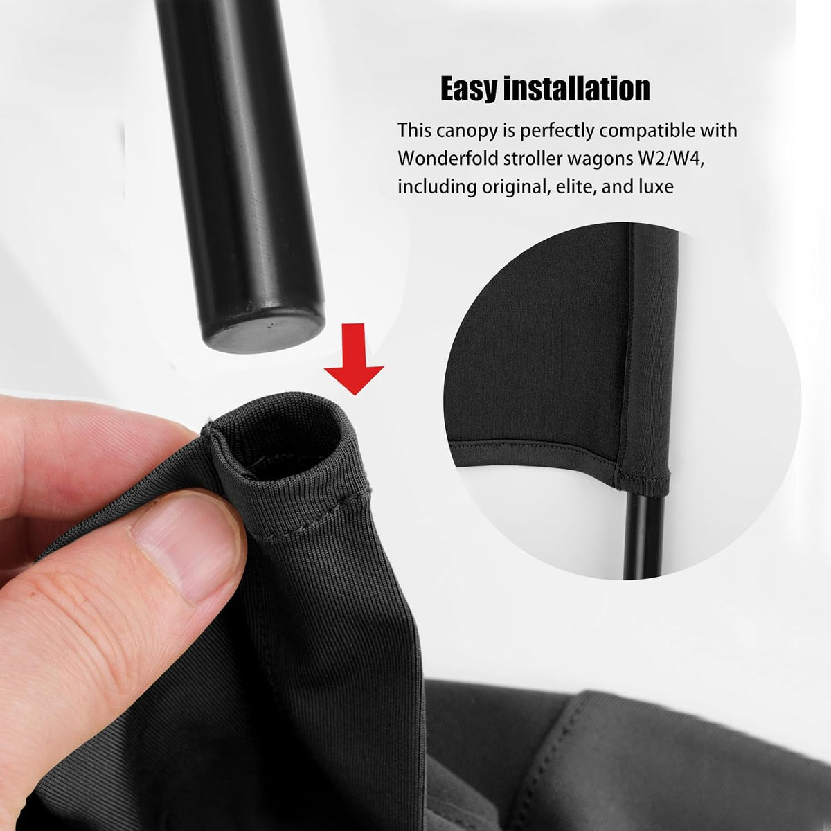 Stretchy Panoramic Canopy Compatible with Wonderfold Stroller Wagons W2/W4 All Model,UPF50+ Fabric Sun Shade and Protection for Riders(Black)