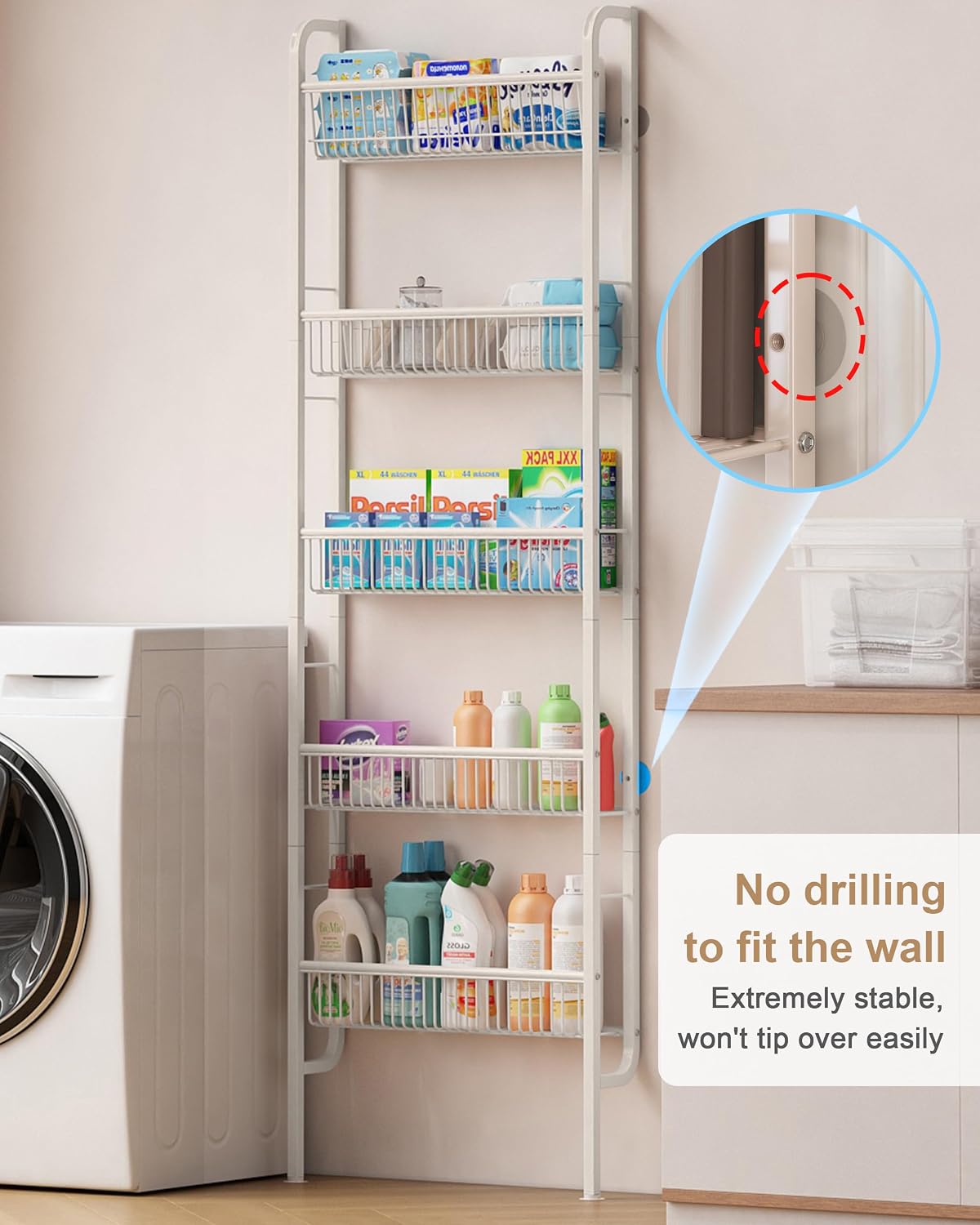 UMDONX Narrow 5-Tier Behind-the-Door Bathroom Storage Rack