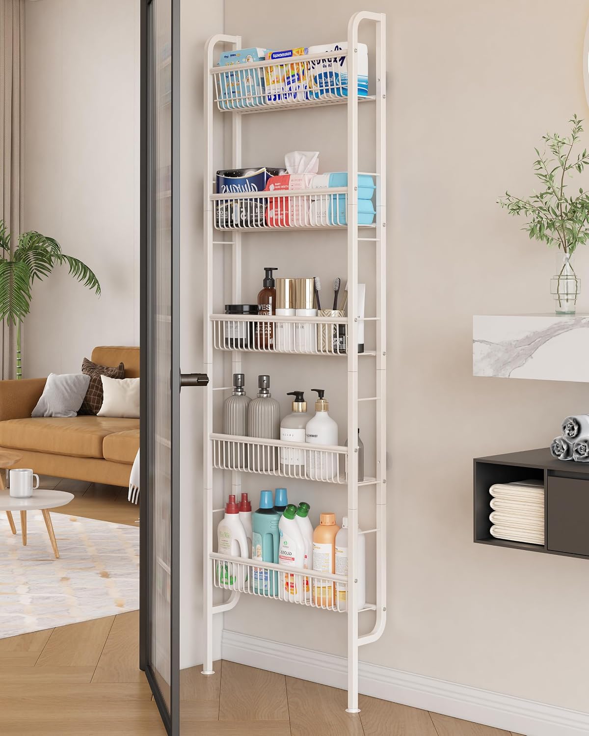 UMDONX Narrow 5-Tier Behind-the-Door Bathroom Storage Rack