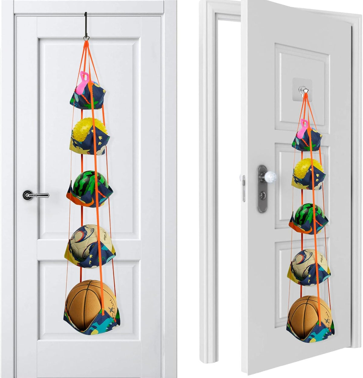 Basketball & Sports Balls Organizer, 5 Tiers Over The Door Toy Storage Net