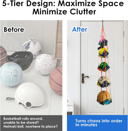 Basketball & Sports Balls Organizer, 5 Tiers Over The Door Toy Storage Net