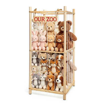 Fuilee Stuffed Animal Storage Zoo, Natural Pine Wood, Medium