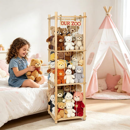 Fuilee Stuffed Animal Storage Zoo, Natural Pine Wood, Medium