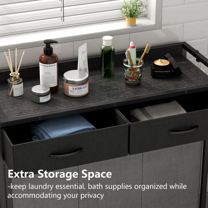 Laundry Hamper Laundry Basket with 3 Section Pull-Out Rolling Bags, Laundry Sorter for Organization and Storage with 2 Pull-Out Drawers for Laundry Room, Bathroom, Bedroom Use (Black)