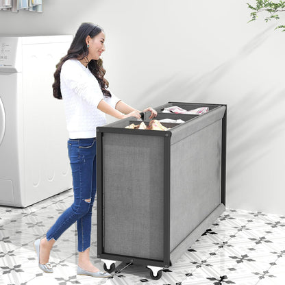 Laundry Hamper Laundry Basket with 3 Section Pull-Out Rolling Bags, Laundry Sorter for Organization and Storage with 2 Pull-Out Drawers for Laundry Room, Bathroom, Bedroom Use (Black)