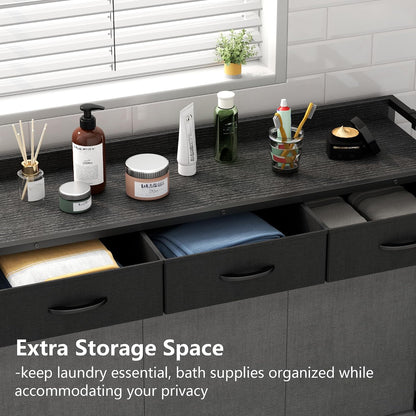 Laundry Hamper Laundry Basket with 3 Section Pull-Out Rolling Bags, Laundry Sorter for Organization and Storage with 2 Pull-Out Drawers for Laundry Room, Bathroom, Bedroom Use (Black)