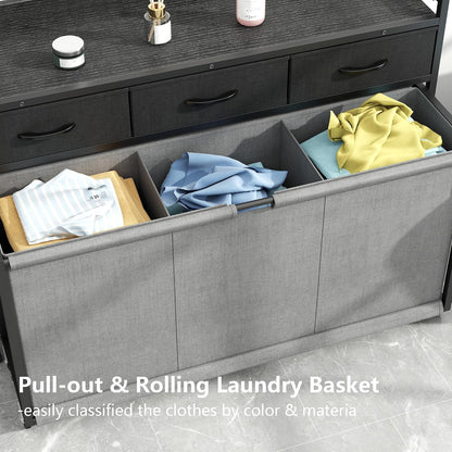 Laundry Hamper Laundry Basket with 3 Section Pull-Out Rolling Bags, Laundry Sorter for Organization and Storage with 2 Pull-Out Drawers for Laundry Room, Bathroom, Bedroom Use (Black)