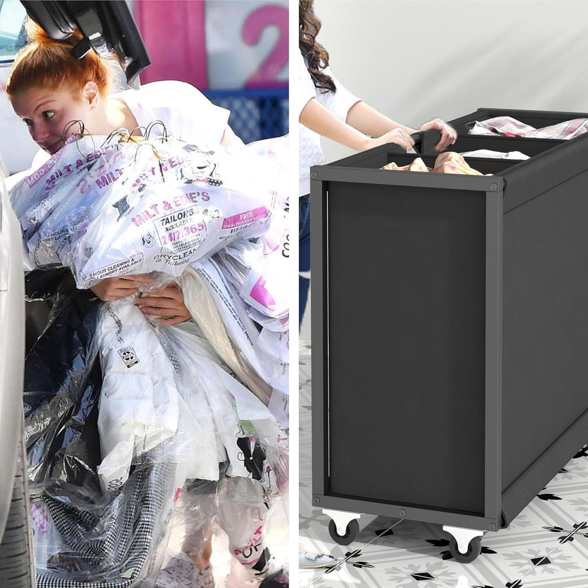 Laundry Hamper Laundry Basket with 3 Section Pull-Out Rolling Bags, Laundry Sorter for Organization and Storage with 2 Pull-Out Drawers for Laundry Room, Bathroom, Bedroom Use (Black)