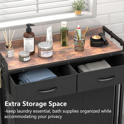 Laundry Hamper Laundry Basket with 3 Section Pull-Out Rolling Bags, Laundry Sorter for Organization and Storage with 2 Pull-Out Drawers for Laundry Room, Bathroom, Bedroom Use (Black)
