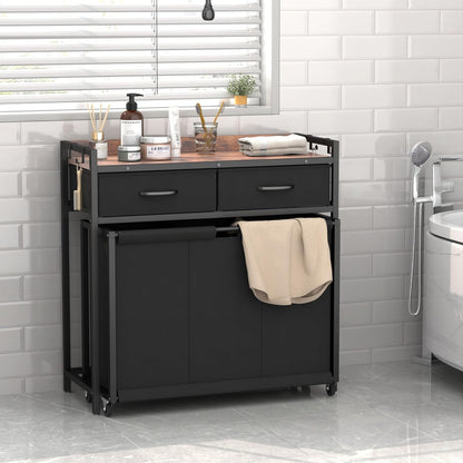 Laundry Hamper Laundry Basket with 3 Section Pull-Out Rolling Bags, Laundry Sorter for Organization and Storage with 2 Pull-Out Drawers for Laundry Room, Bathroom, Bedroom Use (Black)