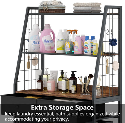 Laundry Hamper Laundry Basket with 3 Section Pull-Out Rolling Bags, Laundry Sorter for Organization and Storage with 2 Pull-Out Drawers for Laundry Room, Bathroom, Bedroom Use (Black)