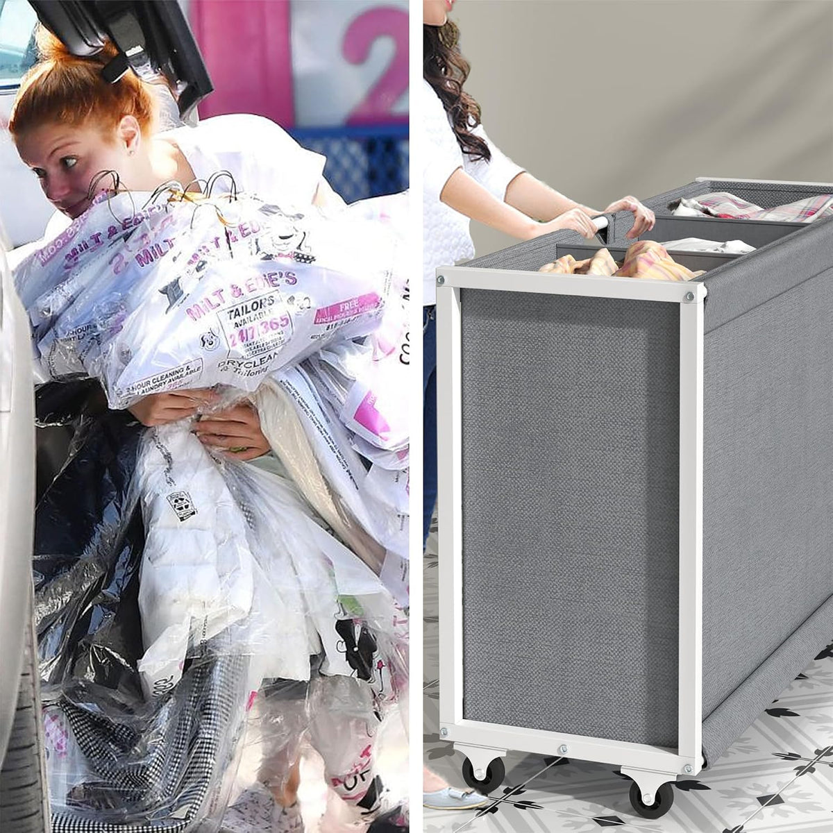 Laundry Hamper Laundry Basket with 3 Section Pull-Out Rolling Bags, Laundry Sorter for Organization and Storage with 2 Pull-Out Drawers for Laundry Room, Bathroom, Bedroom Use (Black)