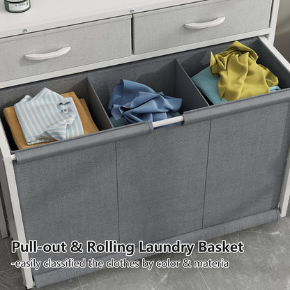Laundry Hamper Laundry Basket with 3 Section Pull-Out Rolling Bags, Laundry Sorter for Organization and Storage with 2 Pull-Out Drawers for Laundry Room, Bathroom, Bedroom Use (Black)