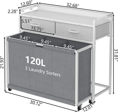 Laundry Hamper Laundry Basket with 3 Section Pull-Out Rolling Bags, Laundry Sorter for Organization and Storage with 2 Pull-Out Drawers for Laundry Room, Bathroom, Bedroom Use (Black)