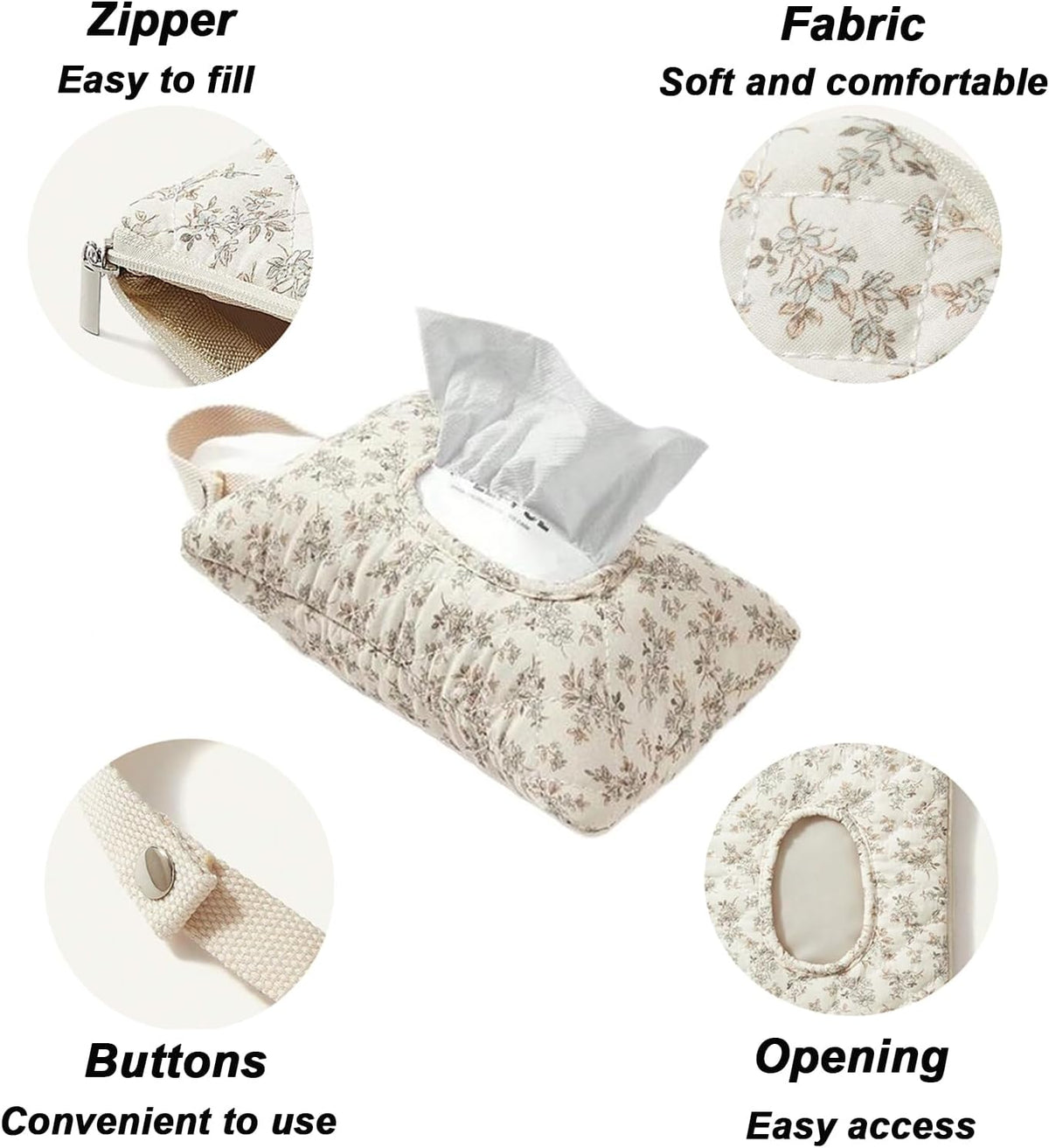 Floral Quilted Baby Wipe Holder Pouch with Hanging Strap