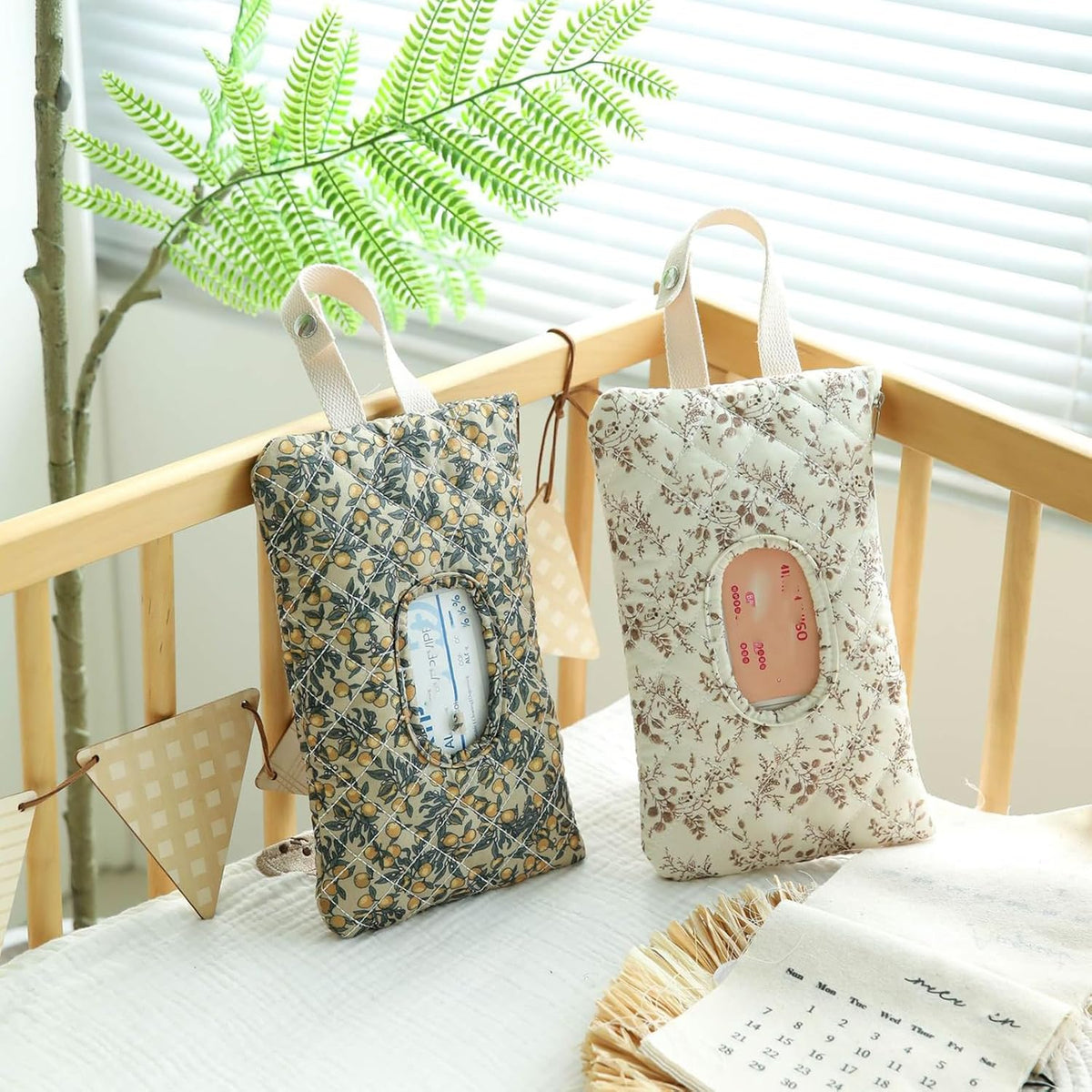 Floral Quilted Baby Wipe Holder Pouch with Hanging Strap